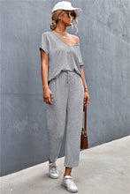 Load image into Gallery viewer, V-Neck Short Sleeve T-Shirt and Drawstring Waist Pants Set