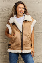 Load image into Gallery viewer, Collared Zip-Up Suede Sherpa Vest