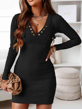 Load image into Gallery viewer, V-Neck Long Sleeve Ribbed Dress