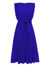 Load image into Gallery viewer, Tied Round Neck Pleated Midi Dress