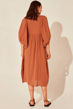 Load image into Gallery viewer, Tie Neck Lantern Sleeve Midi Dress