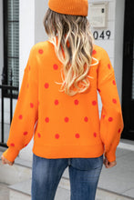 Load image into Gallery viewer, Polka Dot Round Neck Dropped Shoulder Sweater