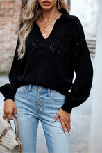 Load image into Gallery viewer, Openwork Long Sleeve Notched Neck Sweater