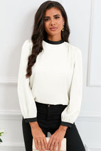 Load image into Gallery viewer, Round Neck Puff Sleeve Back Tie Blouse