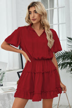 Load image into Gallery viewer, Tie Neck Frill Trim Short Sleeve Mini Dress