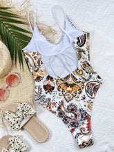 Load image into Gallery viewer, Printed Tie Back Scoop Neck One-Piece Swimsuit