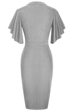 Load image into Gallery viewer, Notched Neck Flutter Sleeve Pencil Dress