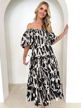 Load image into Gallery viewer, Printed Smocked Off-Shoulder Tiered Dress