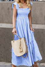 Load image into Gallery viewer, Full Size Smocked Ruffled Plaid Ruffle Hem Dress