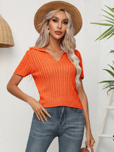 Load image into Gallery viewer, Cable-Knit Johnny Collar Short Sleeve Knit Top