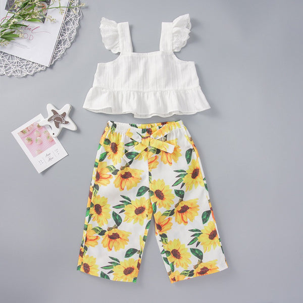 Baby Girl Square Neck Tank and Sunflower Print Pants Set