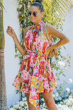 Load image into Gallery viewer, Floral Polka Dot Belted Sleeveless Mini Dress