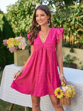 Load image into Gallery viewer, Textured V-Neck Flutter Sleeve Dress