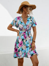 Load image into Gallery viewer, Printed Surplice Tie Waist Mini Dress