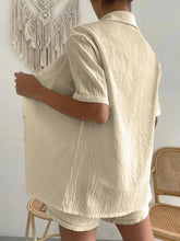 Load image into Gallery viewer, Button Up Short Sleeve Shirt and Drawstring Shorts Set
