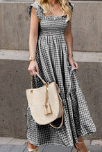 Load image into Gallery viewer, Full Size Smocked Ruffled Plaid Ruffle Hem Dress