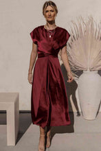 Load image into Gallery viewer, Satin Cap Sleeve Tie Back Midi Dress