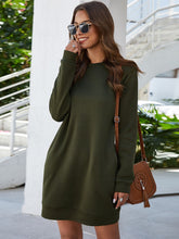 Load image into Gallery viewer, Round Neck Long Sleeve Mini Dress with Pockets
