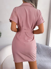 Load image into Gallery viewer, Button Down Ruched Tie Belt Dress