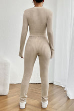 Load image into Gallery viewer, Ribbed V-Neck Long Sleeve Cropped Top and Pants Set