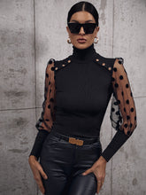 Load image into Gallery viewer, Buttoned Lantern Sleeve Turtle Neck Blouse