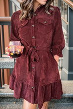 Load image into Gallery viewer, Tied Button Up Ruffle Hem Dress