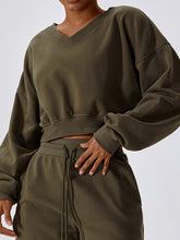 Load image into Gallery viewer, V-Neck Dropped Shoulder Sports Sweatshirt