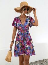 Load image into Gallery viewer, Printed Surplice Tie Waist Mini Dress
