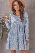 Load image into Gallery viewer, Floral Tie-Neck Flounce Sleeve Tiered Babydoll Dress