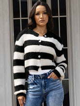 Load image into Gallery viewer, Striped Button Up Dropped Shoulder Cardigan