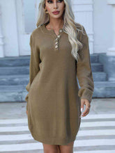 Load image into Gallery viewer, Buttoned Round Neck Long Sleeve Sweater Dress