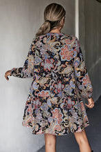 Load image into Gallery viewer, Printed Tie Neck Balloon Sleeve Mini Dress