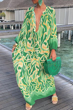 Load image into Gallery viewer, Abstract Print Buttoned Balloon Sleeve Dress
