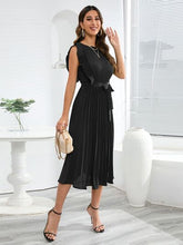 Load image into Gallery viewer, Tied Round Neck Pleated Midi Dress