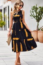 Load image into Gallery viewer, Printed Round Neck Slit Sleeveless Dress