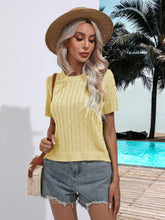 Load image into Gallery viewer, Cable-Knit Round Neck Short Sleeve Knit Top