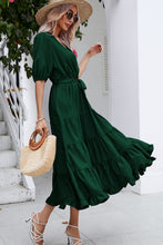 Load image into Gallery viewer, Surplice Neck Tie Waist Tiered Midi Dress