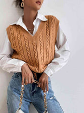 Load image into Gallery viewer, Cable-Knit V-Neck Sleeveless Sweater Vest