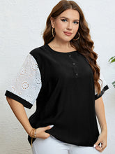 Load image into Gallery viewer, Plus Size Contrast Decorative Button Half Sleeve Top