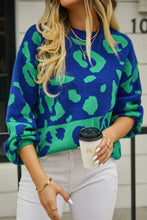 Load image into Gallery viewer, Leopard Round Neck Dropped Shoulder Sweater