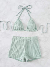Load image into Gallery viewer, Eyelet Halter Neck Bra and Bottom Swim Set