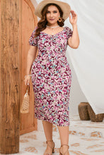 Load image into Gallery viewer, Plus Size Floral Ruched Slit Midi Dress