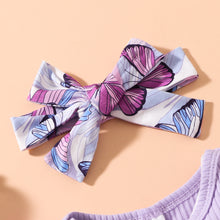Load image into Gallery viewer, Baby Girl Ribbed Ruffle Shoulder Bodysuit and Butterfly Print Shorts Set