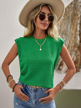 Load image into Gallery viewer, Textured Round Neck Cap Sleeve Blouse
