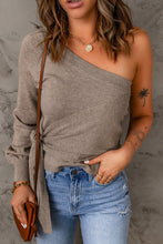Load image into Gallery viewer, Side Tie One-Shoulder Ribbed Trim Sweater