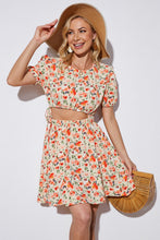 Load image into Gallery viewer, Floral Cutout Short Puff Sleeve Dress