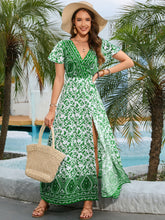 Load image into Gallery viewer, Bohemian Surplice Neck Split Maxi Dress