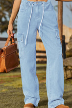 Load image into Gallery viewer, Loose Fit Drawstring Jeans with Pocket
