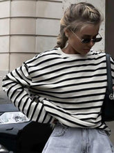 Load image into Gallery viewer, Striped Round Neck Long Sleeve T-Shirt