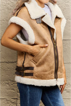 Load image into Gallery viewer, Collared Zip-Up Suede Sherpa Vest